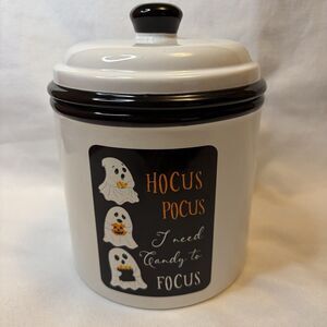 Halloween Hocus Pocus Ceramic Candy Canister & Lid 7.5” Ghosts Treats   Ashland